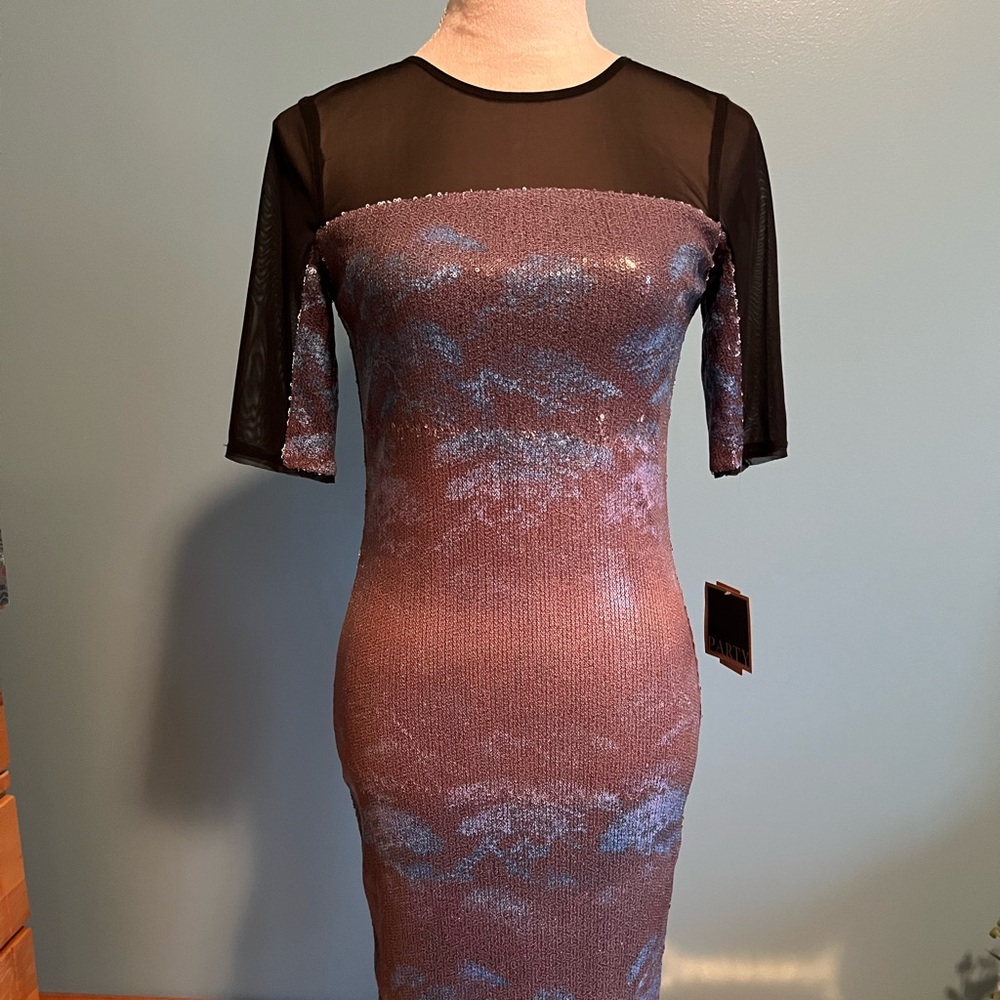 Rachel Roy Cobalt Combo Black Sheer Sequined Party Body-con Size 8 NEW w/tags
